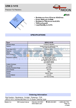 USN2-1410 datasheet - Precision Foil Resistors