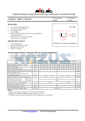 USM105 datasheet - SURFACE MOUNT GLASS PASSIVATED FAST RECOVERY SILICON RECTIFIER