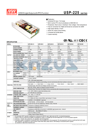 USP-225-15 datasheet - 225W Single Output with PFC Function