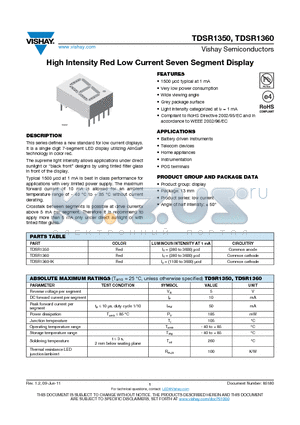 TDSR1350 datasheet - High Intensity Red Low Current Seven Segment Display