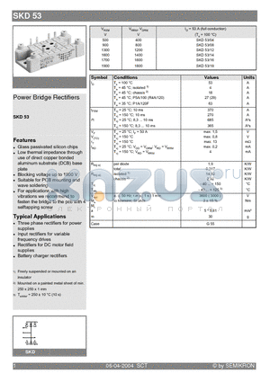 SKD53/08 datasheet - Power Bridge Rectifiers