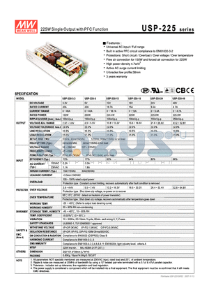 USP-225-3.3 datasheet - 225W Single Output with PFC Function