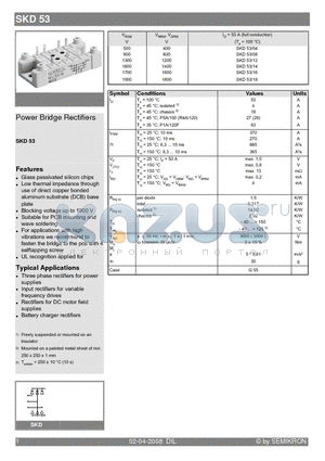 SKD53 datasheet - Power Bridge Rectifiers