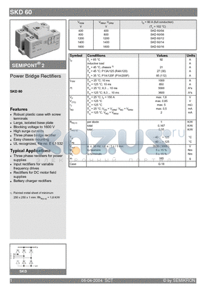 SKD60/04 datasheet - Power Bridge Rectifiers