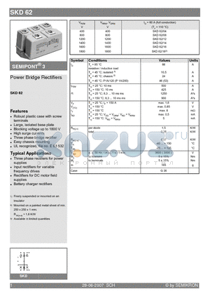 SKD62/12 datasheet - Power Bridge Rectifiers