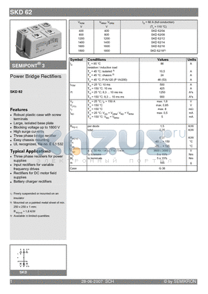 SKD62/14 datasheet - Power Bridge Rectifiers