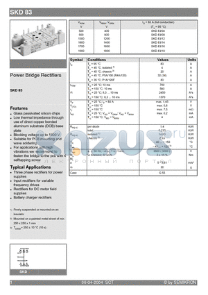 SKD83/12 datasheet - Power Bridge Rectifiers