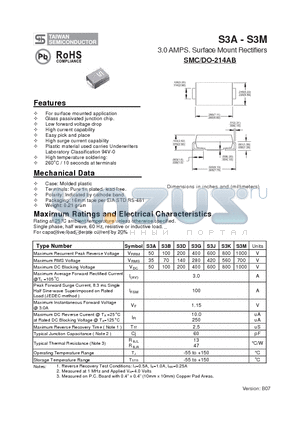 S3G datasheet - 3.0 AMPS. Surface Mount Rectifiers