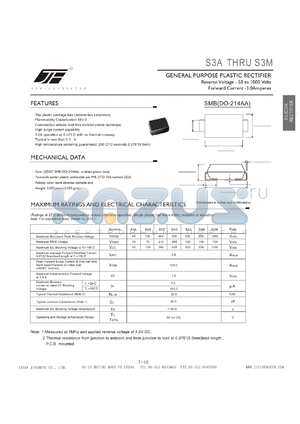 S3G datasheet - GENERAL PURPOSE PLASTIC RECTIFIER