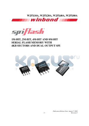 W25X80AVSSIG datasheet - 1M-BIT, 2M-BIT, 4M-BIT AND 8M-BIT SERIAL FLASH MEMORY WITH 4KB SECTORS AND DUAL OUTPUT SPI