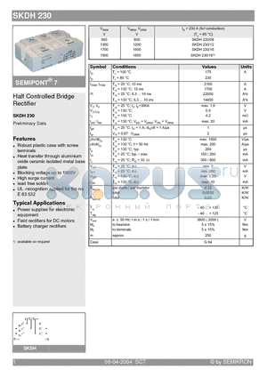 SKDH230/16 datasheet - Half Controlled Bridge Rectifier