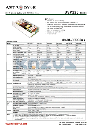 USP225-12 datasheet - 225W Single Output with PFC Function