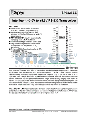 SP3238EE datasheet - Intelligent 3.0V to 5.5V RS-232 Transceiver