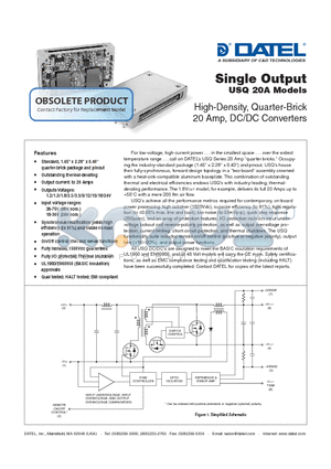 USQ-1.5/20-D48 datasheet - High-Density, Quarter-Brick 20 Amp, DC/DC Converters