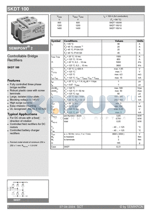 SKDT100 datasheet - Controllable Bridge Rectifiers