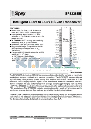 SP3238EEEY-L/TR datasheet - Intelligent 3.0V to 5.5V RS-232 Transceiver