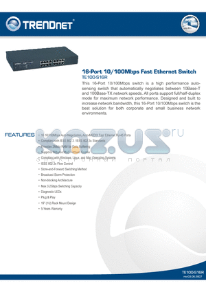 TE100-S16EPLUS datasheet - 16-Port 10/100Mbps Fast Ethernet Switch