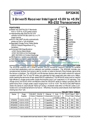 SP3243EBCA-L datasheet - 3 Driver/5 Receiver Intelligent 3.0V to 5.5V RS-232 Transceivers