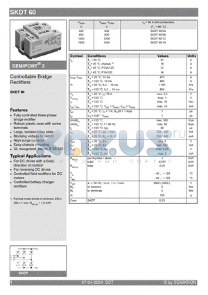 SKDT60/08 datasheet - Controllable Bridge Rectifiers