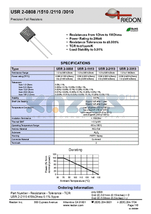 USR2-1510 datasheet - Precision Foil Resistors