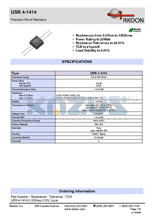 USR4-1414 datasheet - Precision Shunt Resistors