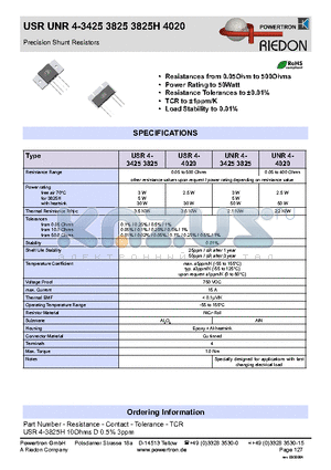 USR4-3425 datasheet - Precision Shunt Resistors