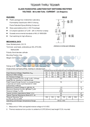 TE206R datasheet - GLASS PASSIVATED JUNCTION FAST SWITCHING RECTIFIER