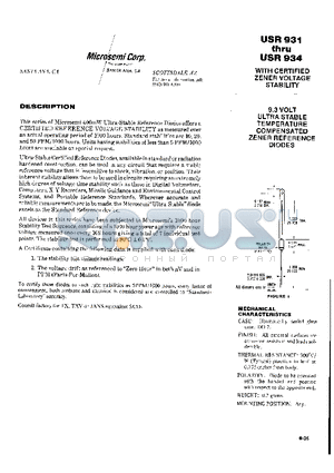 USR931 datasheet - 9.3 VOLT ULTRA STABLE TEMPERATURE COMPENSATED ZENER REFERENCE DIODES