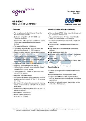 USS-820D datasheet - USS-820D USB Device Controller