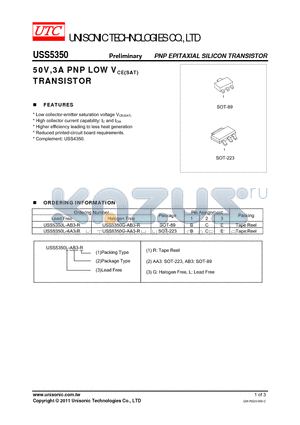 USS5350L-AA3-R datasheet - 50V,3A PNP LOW VCE(SAT) TRANSISTOR