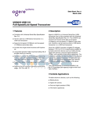 USS810 datasheet - USB 2.0 Full-Speed/Low-Speed Transceiver
