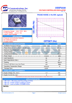 USSP2330 datasheet - LOW COST - HIGH PERFORMANCE VOLTAGE CONTROLLED OSCILLATOR