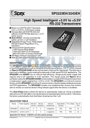 SP3243EH datasheet - High Speed Intelligent 3.0V to 5.5V RS-232 Transceivers