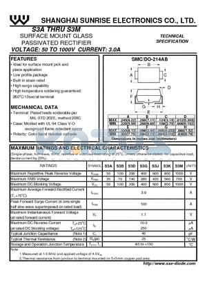 S3M datasheet - SURFACE MOUNT GLASS PASSIVATED RECTIFIER
