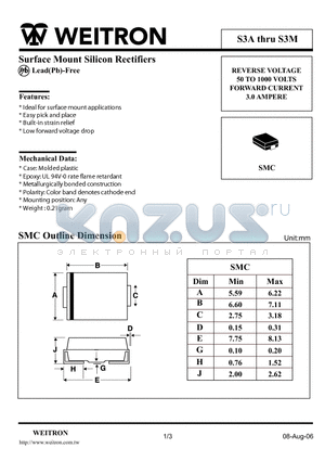 S3M datasheet - Surface Mount Silicon Rectifiers