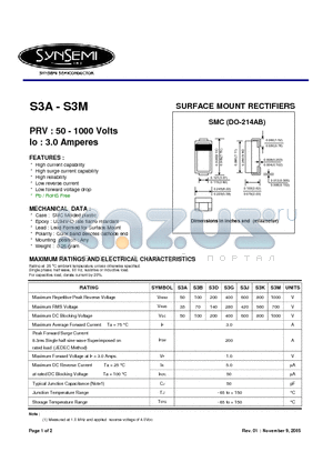 S3M datasheet - SURFACE MOUNT RECTIFIERS