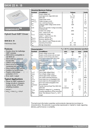 SKHI22A_05 datasheet - Hybrid Dual MOSFET Driver