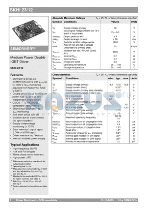 SKHI23/12 datasheet - Medium Power Double IGBT Driver