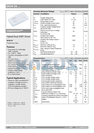 SKHI24 datasheet - Hybrid Dual IGBT Driver