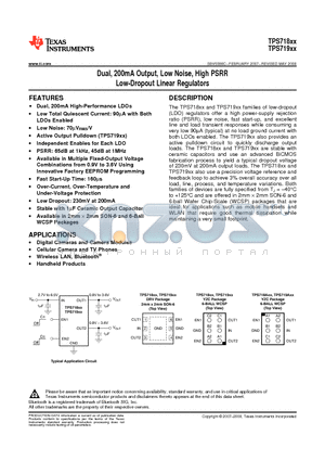 TPS71812-33DRVRG4 datasheet - Dual, 200mA Output, Low Noise, High PSRR Low-Dropout Linear Regulators