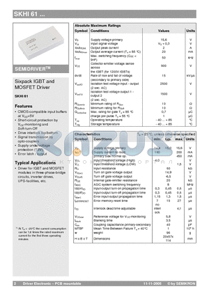 SKHI61 datasheet - Sixpack IGBT and MOSFET Driver