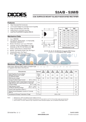 S3MB-13-F datasheet - 3.0A SURFACE MOUNT GLASS PASSIVATED RECTIFIER