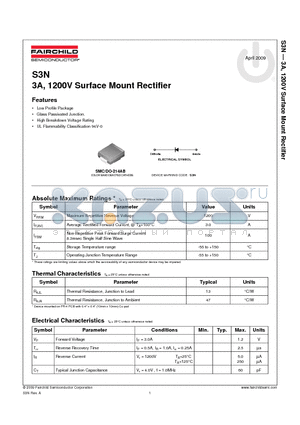 S3N datasheet - 3A, 1200V Surface Mount Rectifier