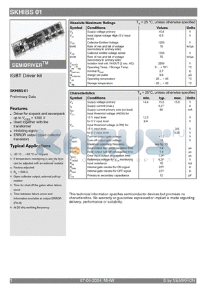 SKHIBS01 datasheet - IGBT Driver kit