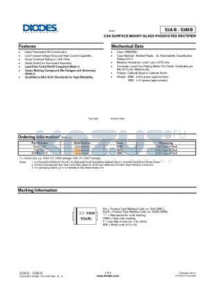 S3MBQ-13-F datasheet - 3.0A SURFACE MOUNT GLASS PASSIVATED RECTIFIER