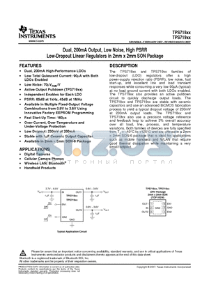 TPS71818-28DRVT datasheet - Dual, 200mA Output, Low Noise, High PSRR Low-Dropout Linear Regulators in 2mm x 2mm SON Package