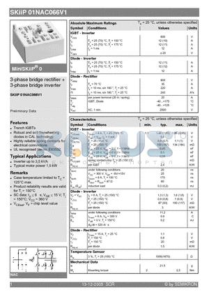 SKIIP01NAC066V1_05 datasheet - 3-phase bridge rectifier  3-phase bridge inverter