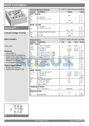 SKIIP01AC066V1 datasheet - 3-phase bridge inverter