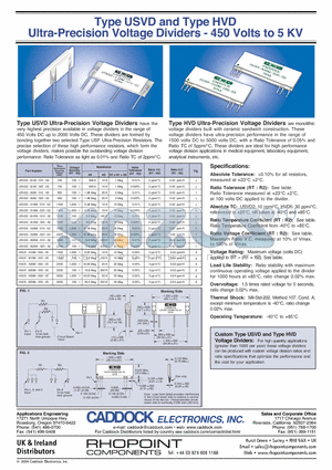 USVD2-B20M-010-02 datasheet - Ultra-Precision Voltage Dividers - 450 Volts to 5 KV