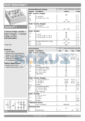 SKIIP02NAC066V1 datasheet - 3-phase bridge rectifier  brake chopper  3-phase bridge inverter